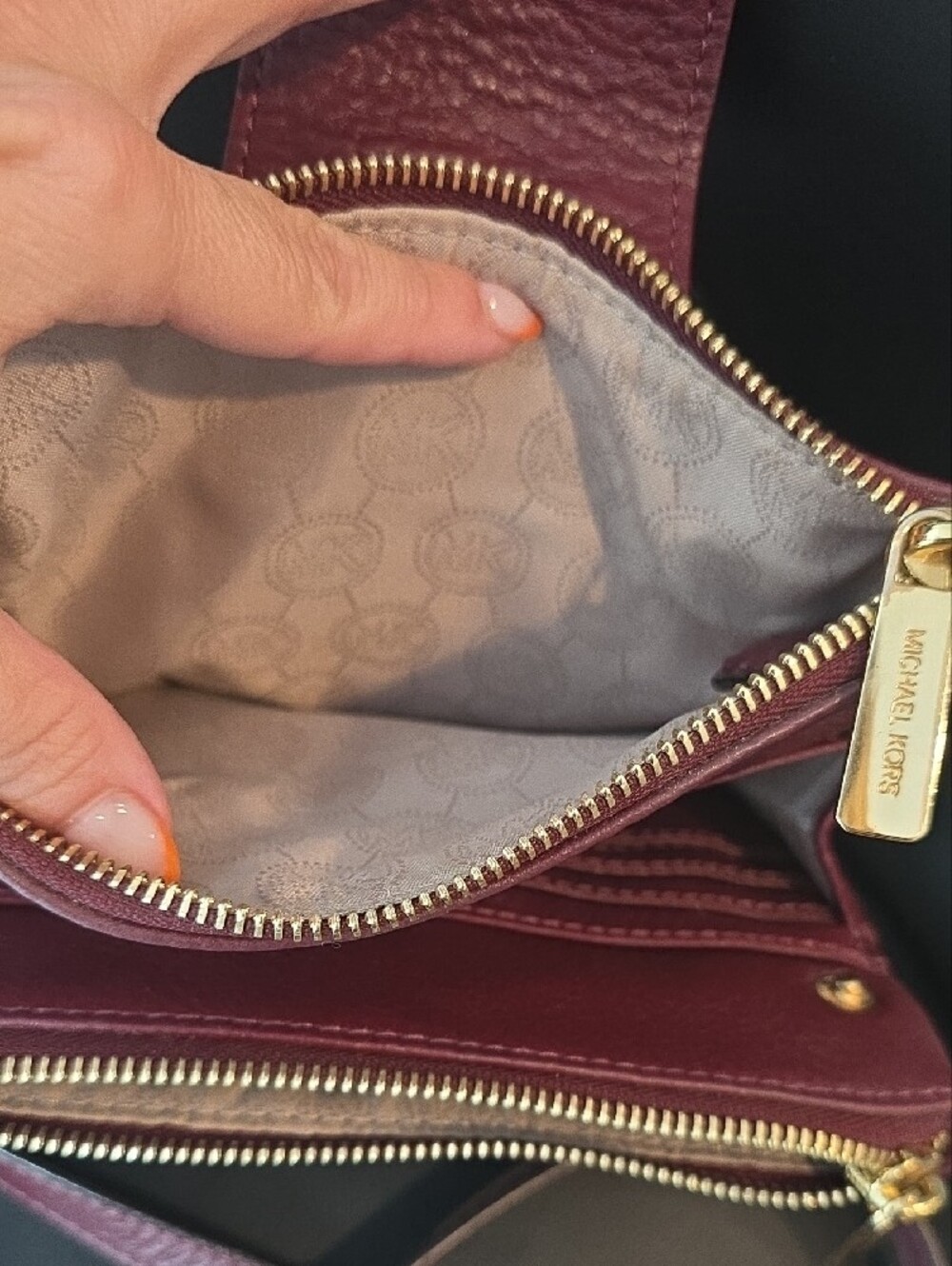 Michael Kors Wine Leather Crossbody with Gold MK Emblem - Picture 5 of 7